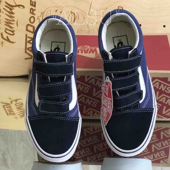 VANS Old Skool Suede Canvas Blue Kid’s AUTHENTIC - Picture 3 of 7